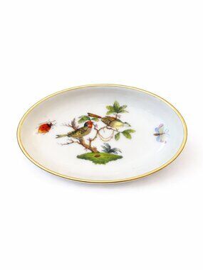 Herend Rothschild Bird Hand-Painted Porcelain Oval Dish